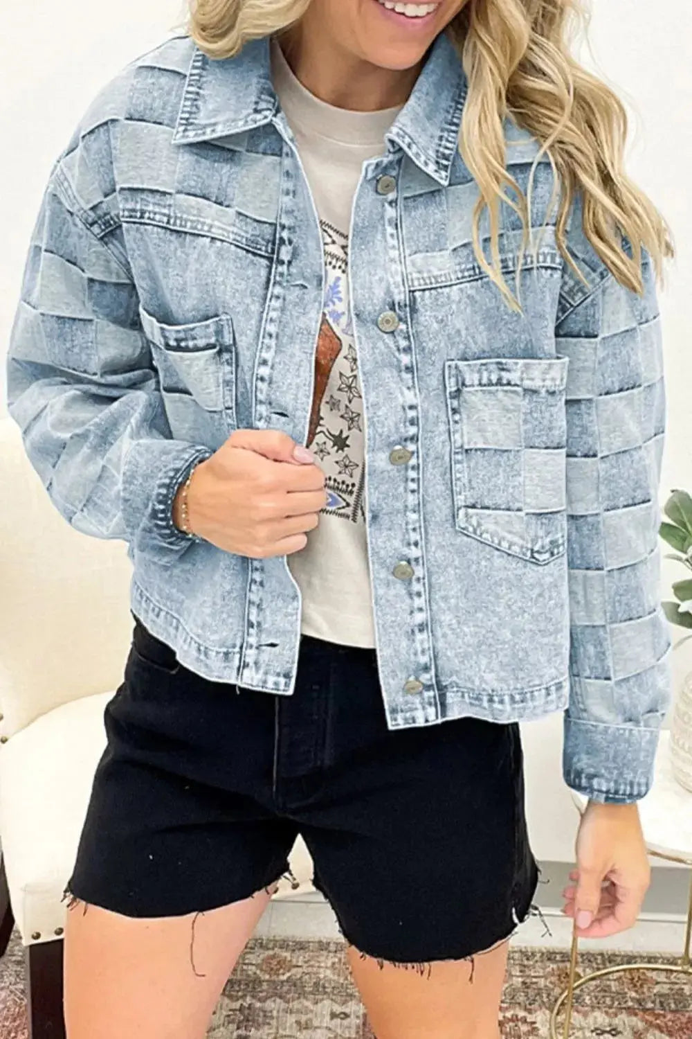 Button Up Wash Denim Jacket Simply Love