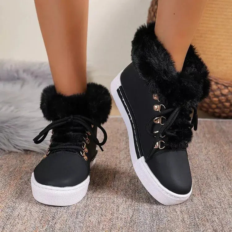 Fuzzy Trim Lace-Up Ankle Boots Simply Love