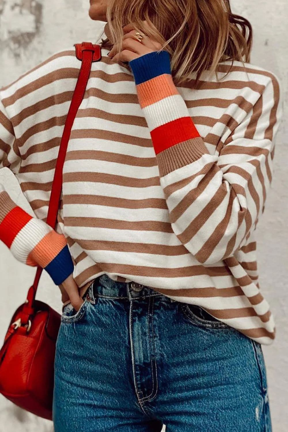 Chic striped turtleneck sweater for effortless style