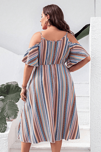 Plus Size Striped Cold-Shoulder Dress.