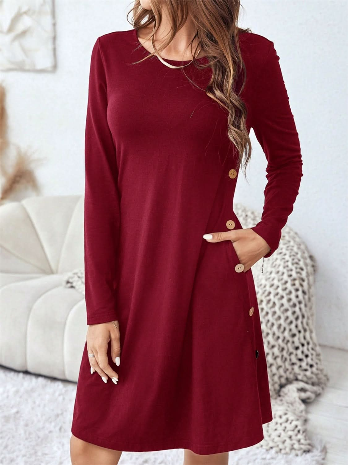 Chic Mini Dress with Pockets and Button Details