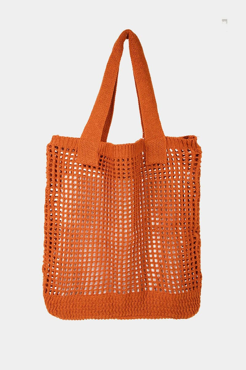 Fame Pointelle Knit Crochet Tote Bag.