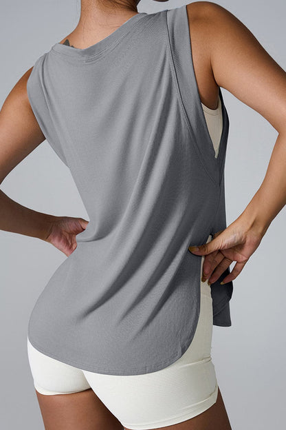 Slit Round Neck Active Tank.