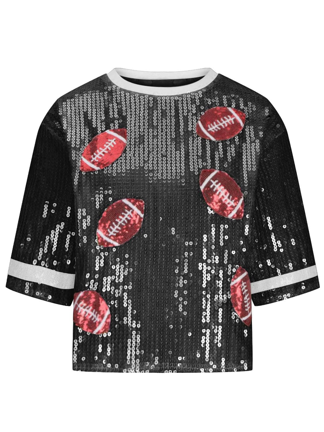 Sequin Football Round Neck Half Sleeve Top.