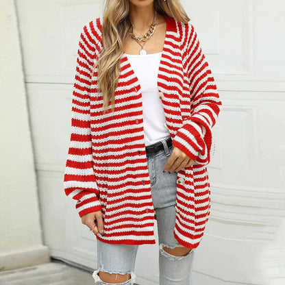 Striped Button Down Long Sleeve Cardigan.