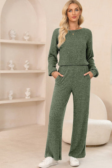 Round Neck Long Sleeve Jumpsuit.