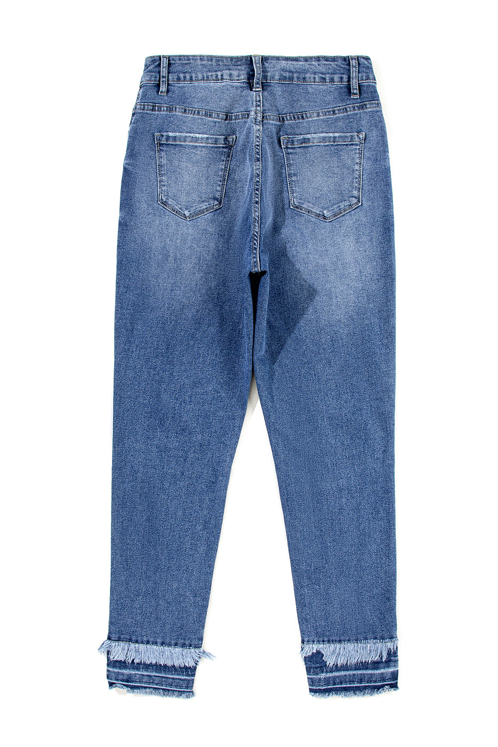 Retro light blue frayed ankle skinny jeans with a distressed finish