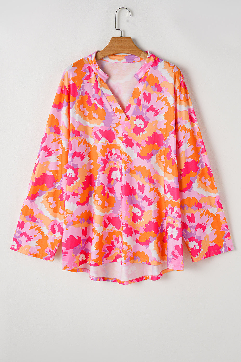 Chic pink floral plus size v neck blouse for effortless style