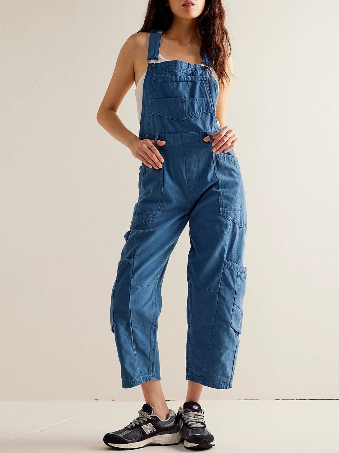 Pocketed Wide Strap Denim Overalls.