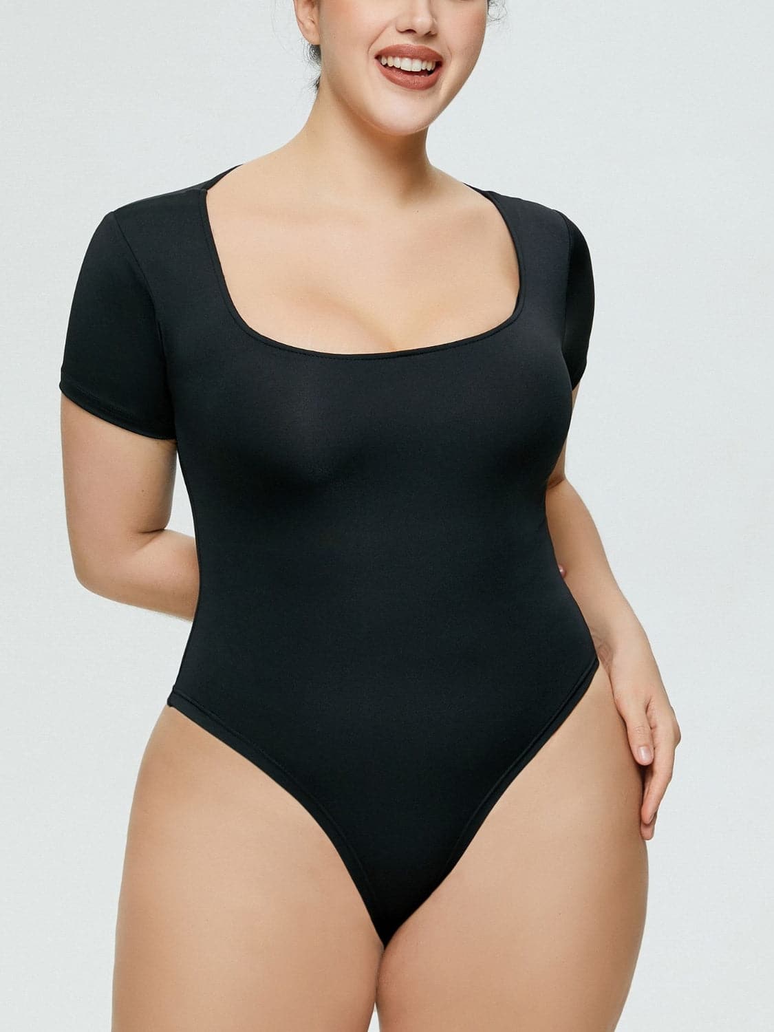 Full Size Square Neck Short Sleeve Bodysuit.