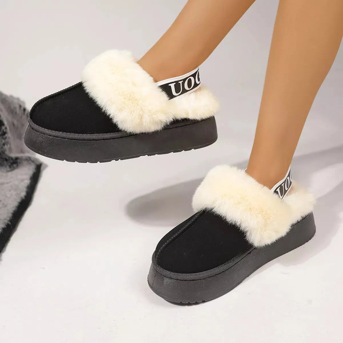 Round Toe Platform Ankle Boots With Faux Fur Lining Suede Rubber Sole Simply Love