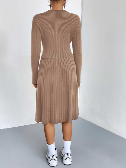 Rib-Knit Sweater and Skirt Set.