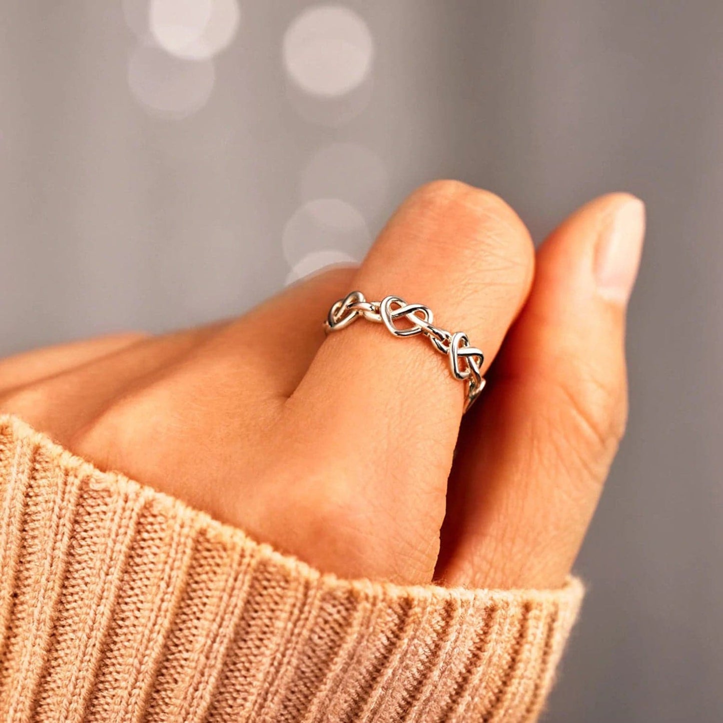 Knotted Hearts 925 Sterling Silver Open Ring.