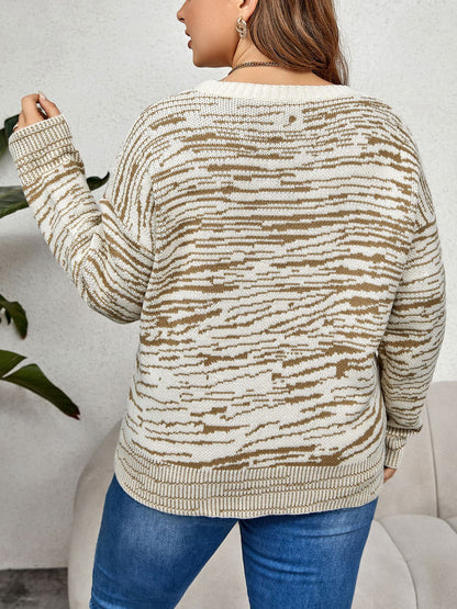 Plus Size Round Neck Long Sleeve Sweater.