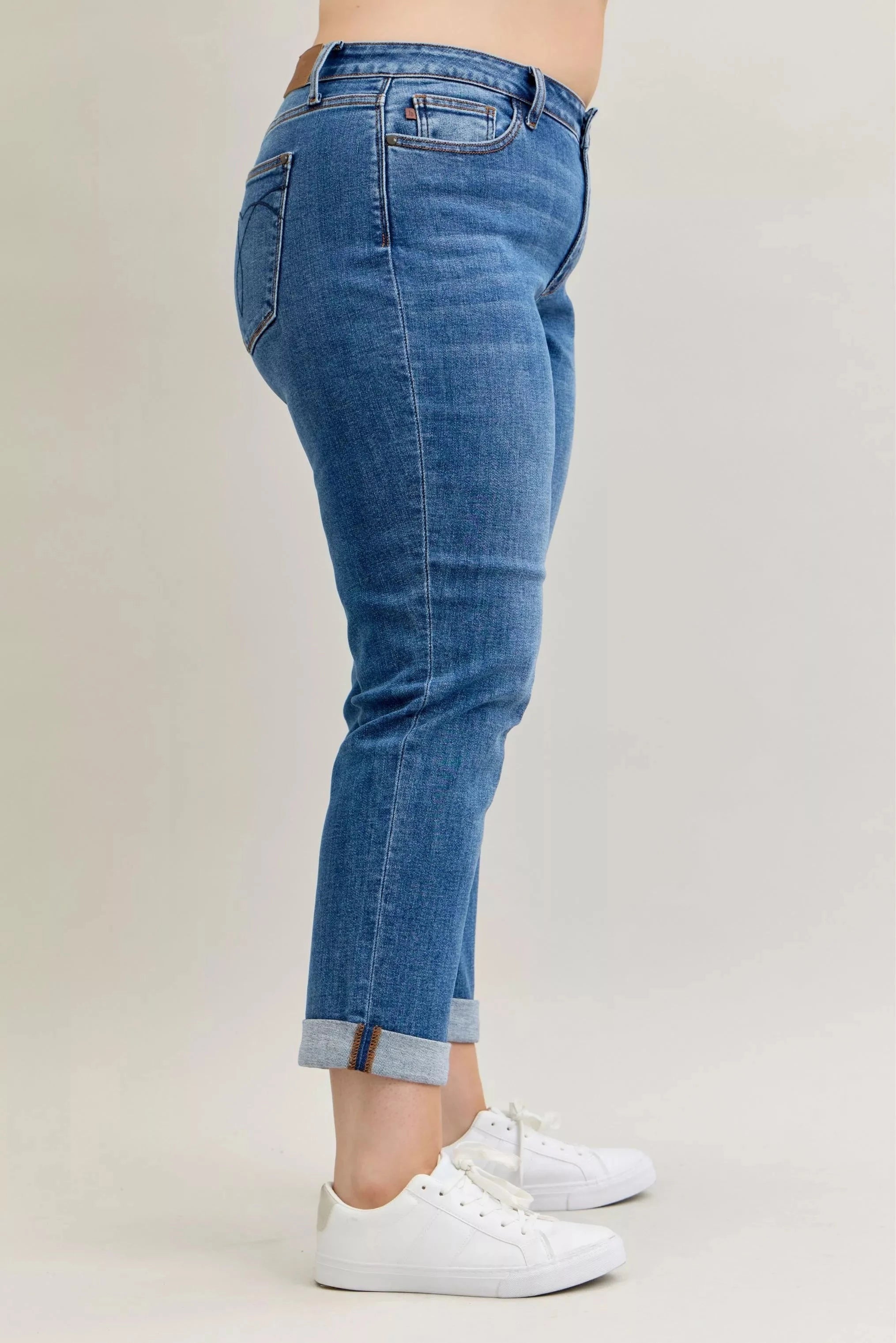 Judy Blue Full Size Mid Rise BF Classic Cuffed Jeans Plus Size Coco’s Tee Boutique