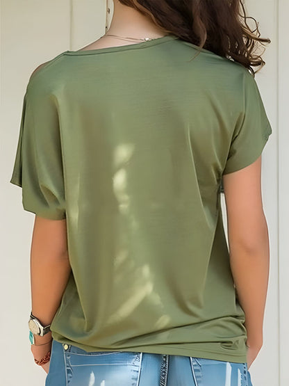 Chic asymmetrical neck tee with short sleeves