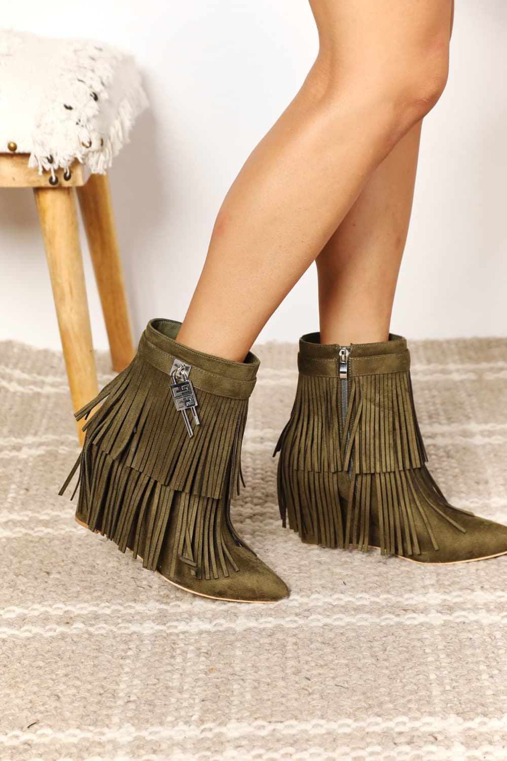 Legend Women's Tassel Wedge Heel Ankle Booties.