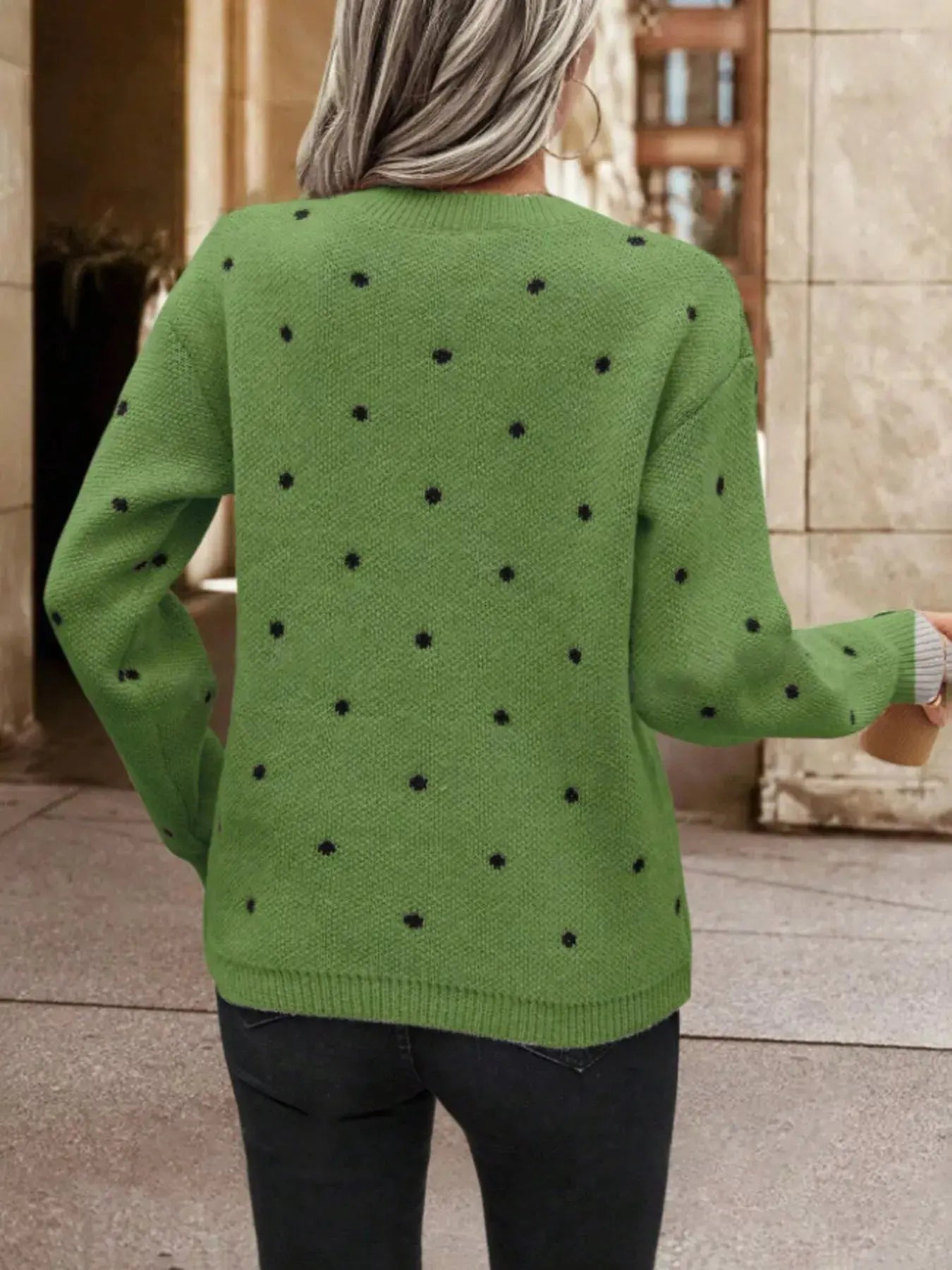 Polka Dot Long Sleeve Sweater Simply Love