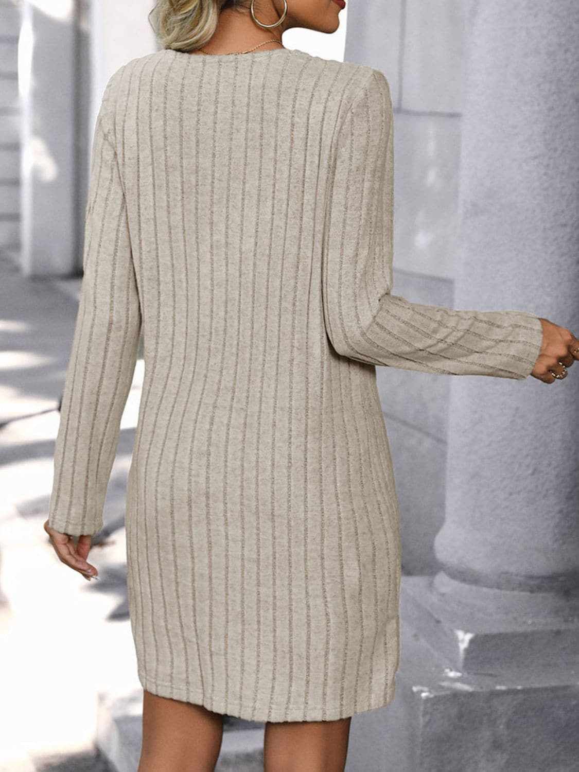 V-Neck Long Sleeve Knit Dress.