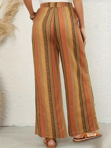 Full Size Drawstring Striped Wide Leg Pants.