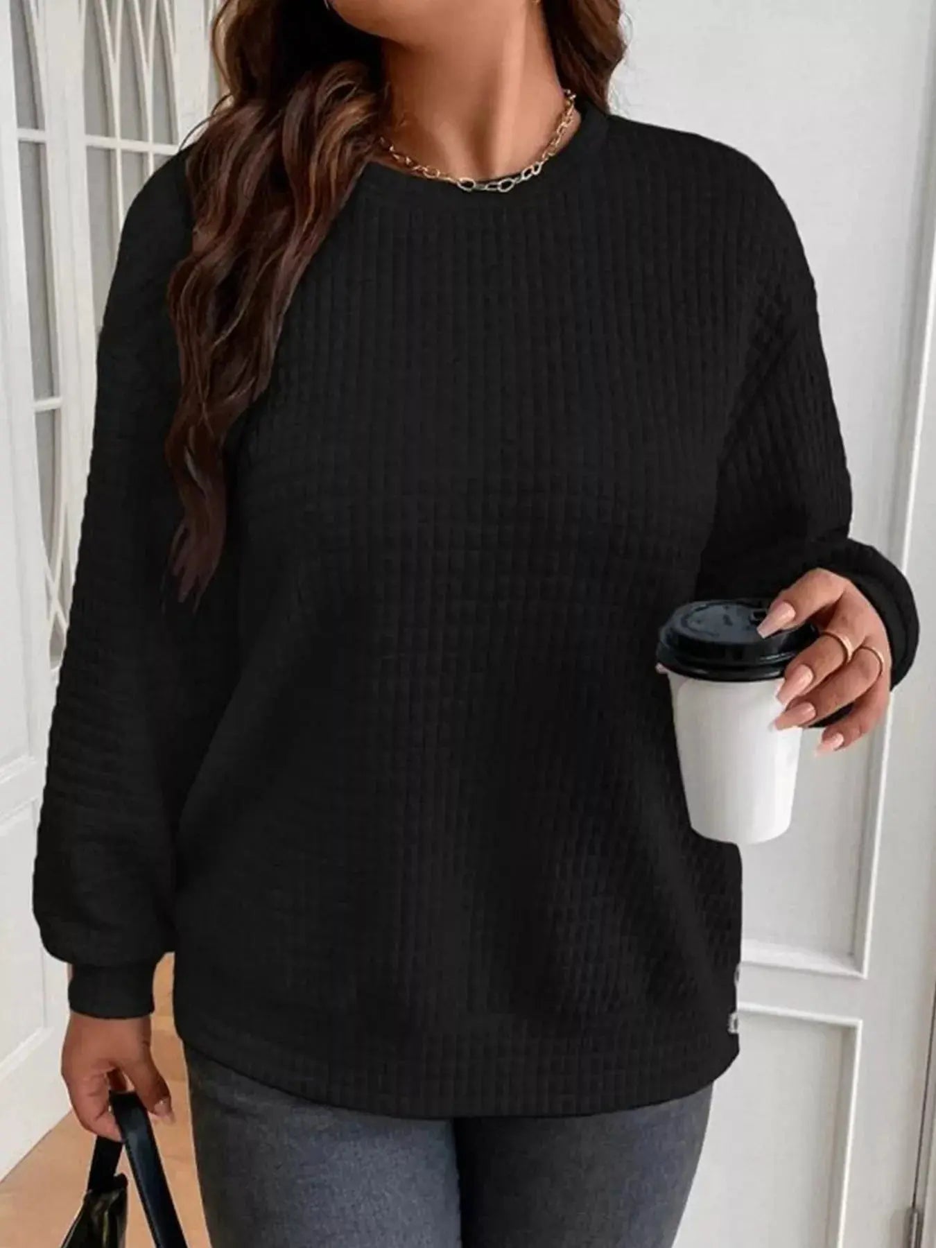 Textured Round Neck Sweatshirt Simply Love