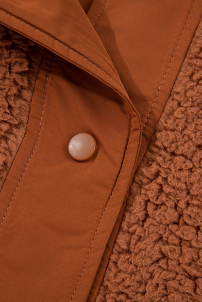Premium Cinnamon Faux Fur Vest Snap Button Front Knot Side Pockets