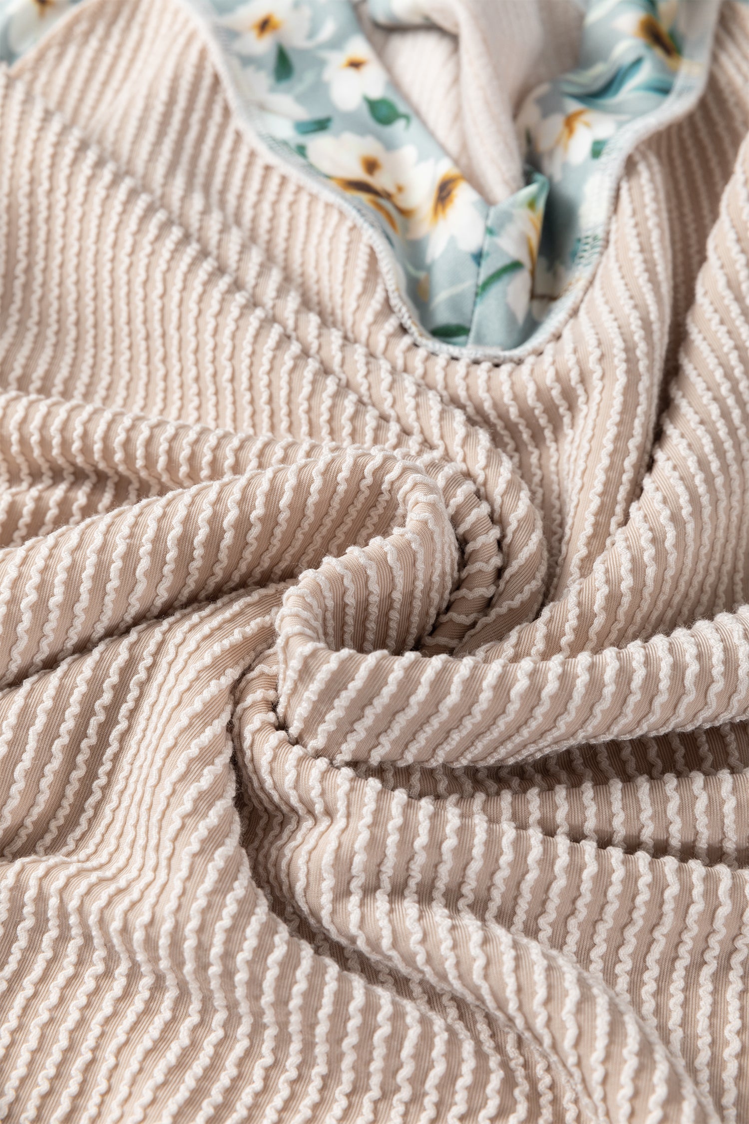 Parchment Twist Ribbed Floral Contrast Patchwork Long Sleeve Top Dear-Lover Dropshipping