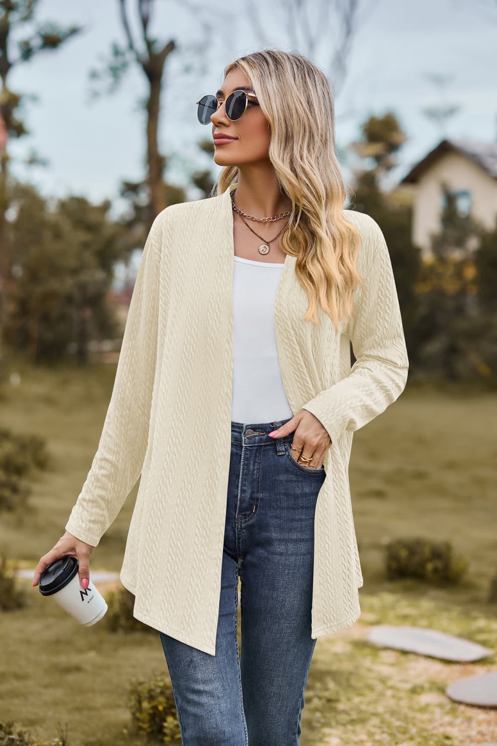 Open Front Long Sleeve Cardigan.