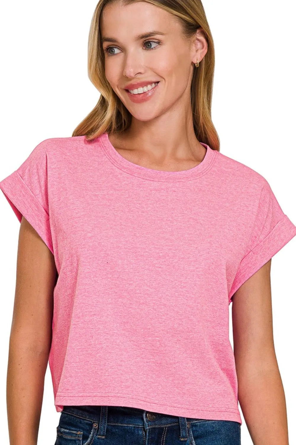 Zenana Rolled Sleeve Crop T-Shirt - Love Salve 