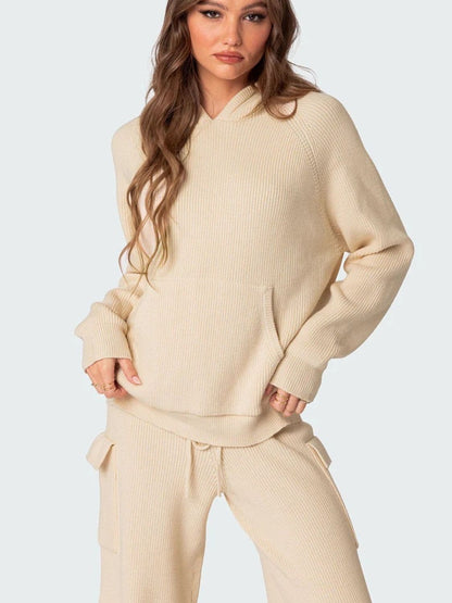 Cozy two-piece hooded sweater set with pocketed design