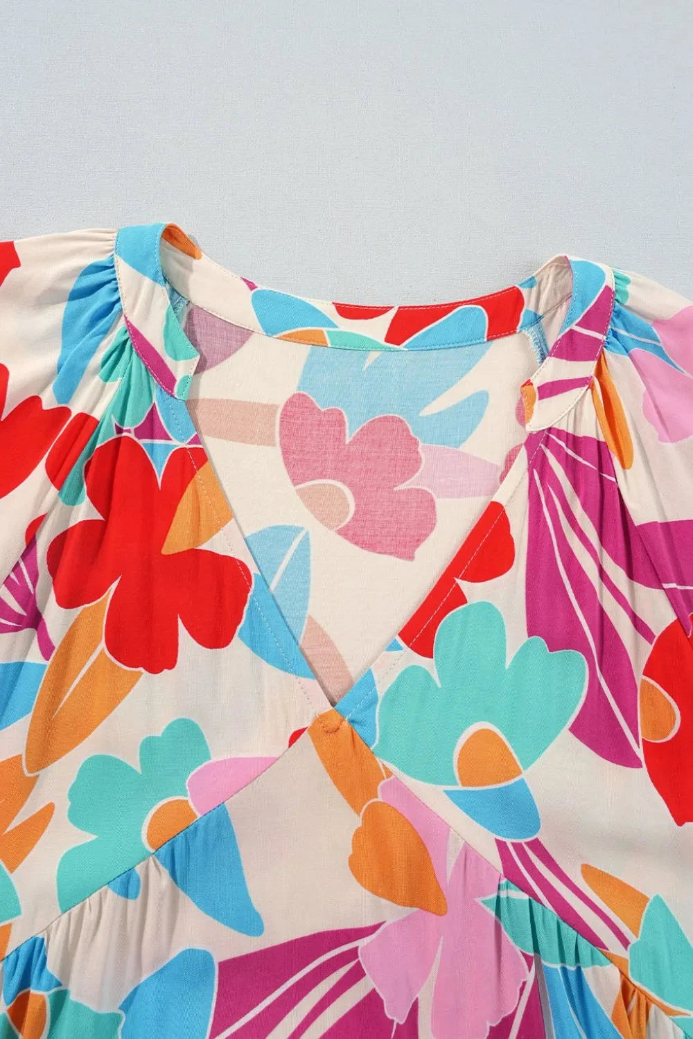 Floral Bubble Sleeve V Neck Tiered Ruffle Babydoll Dress Simply Love