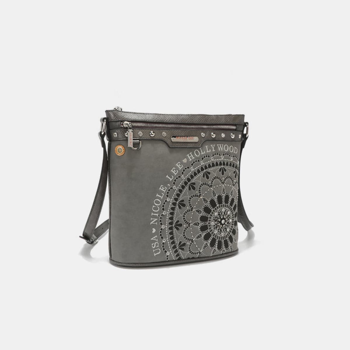 Nicole Lee USA Metallic Stitching Embroidery Inlaid Rhinestone Crossbody Bag.