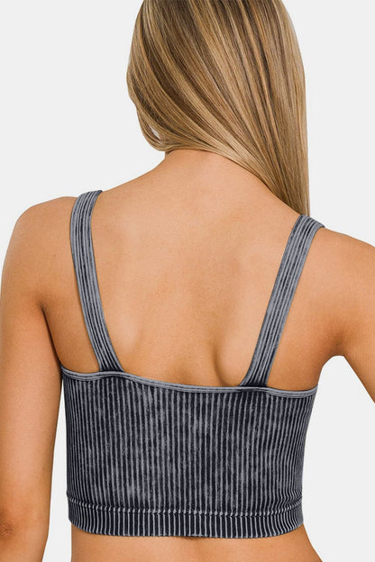 Zenana Washed Ribbed Cropped V-Neck Tank.