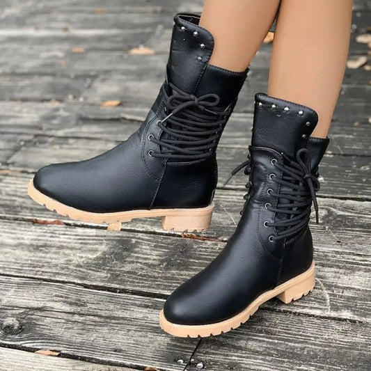 Lace Up Block Heels Boots Simply Love