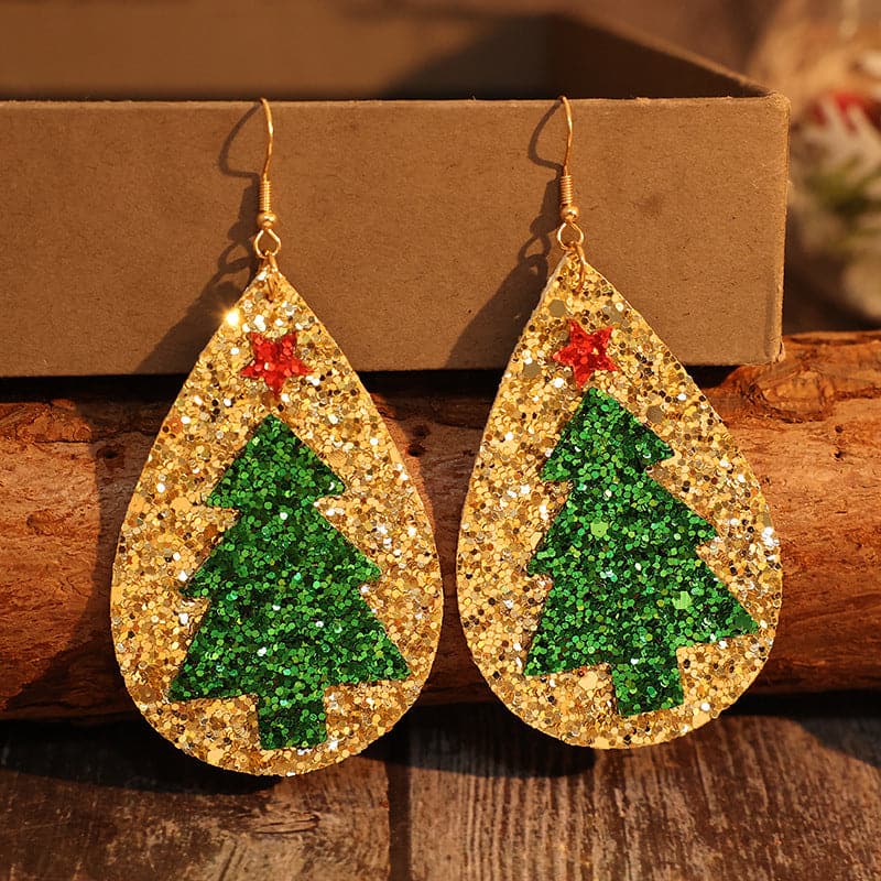 Festive PU leather tree earrings for holiday cheer