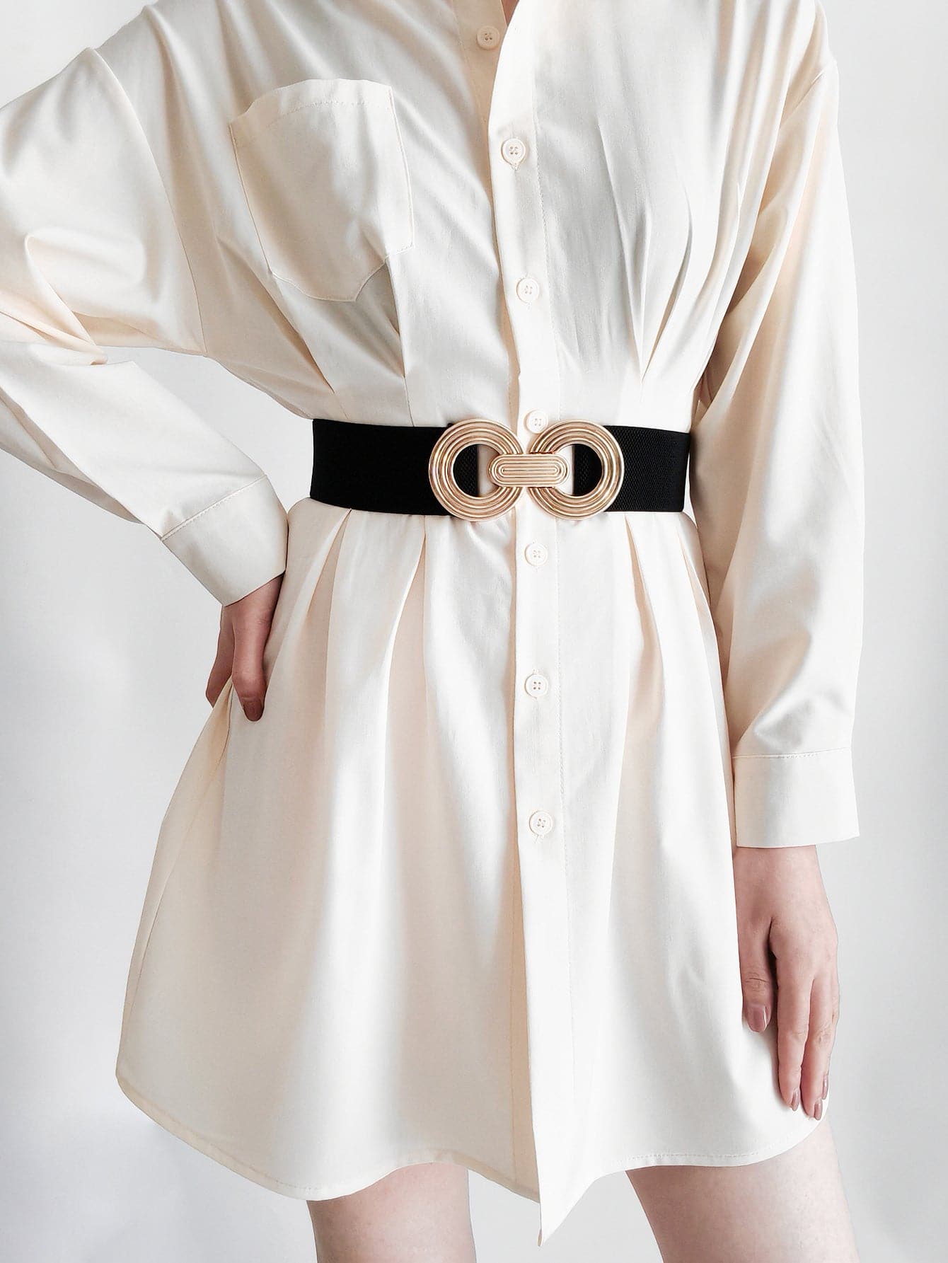 Geometric Buckle Elastic Wide Belt.