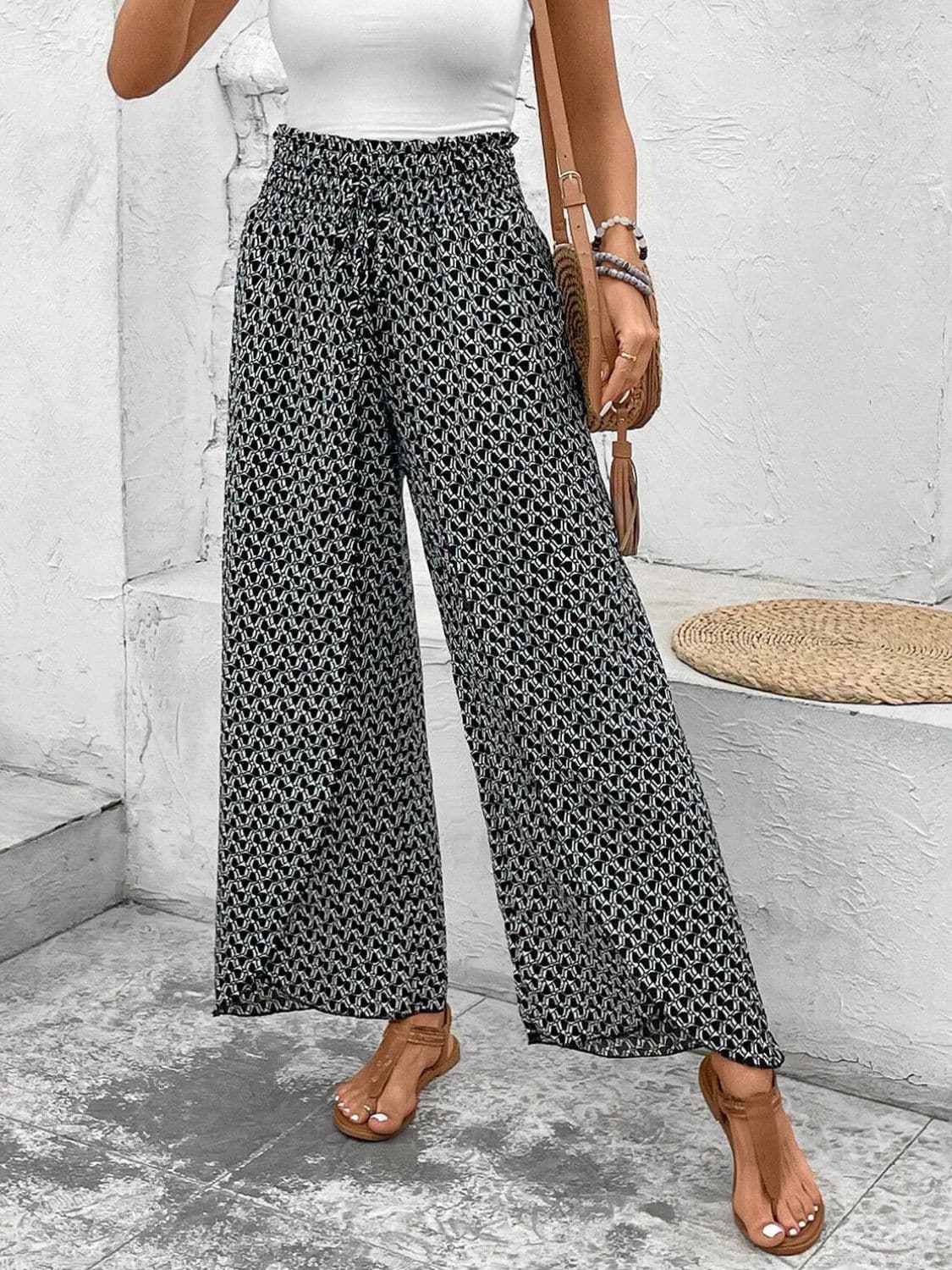 Tied Printed Wide Leg Pants.