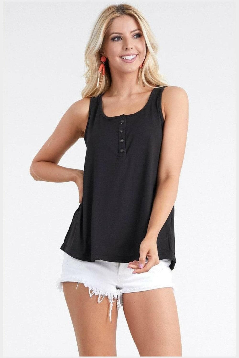 Ninexis Square Neck Half Button Tank.