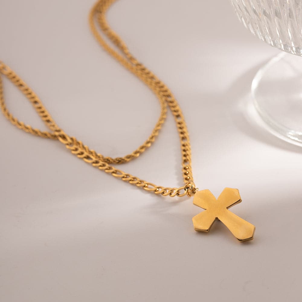 18K Gold-Plated Double Layered Cross Necklace.