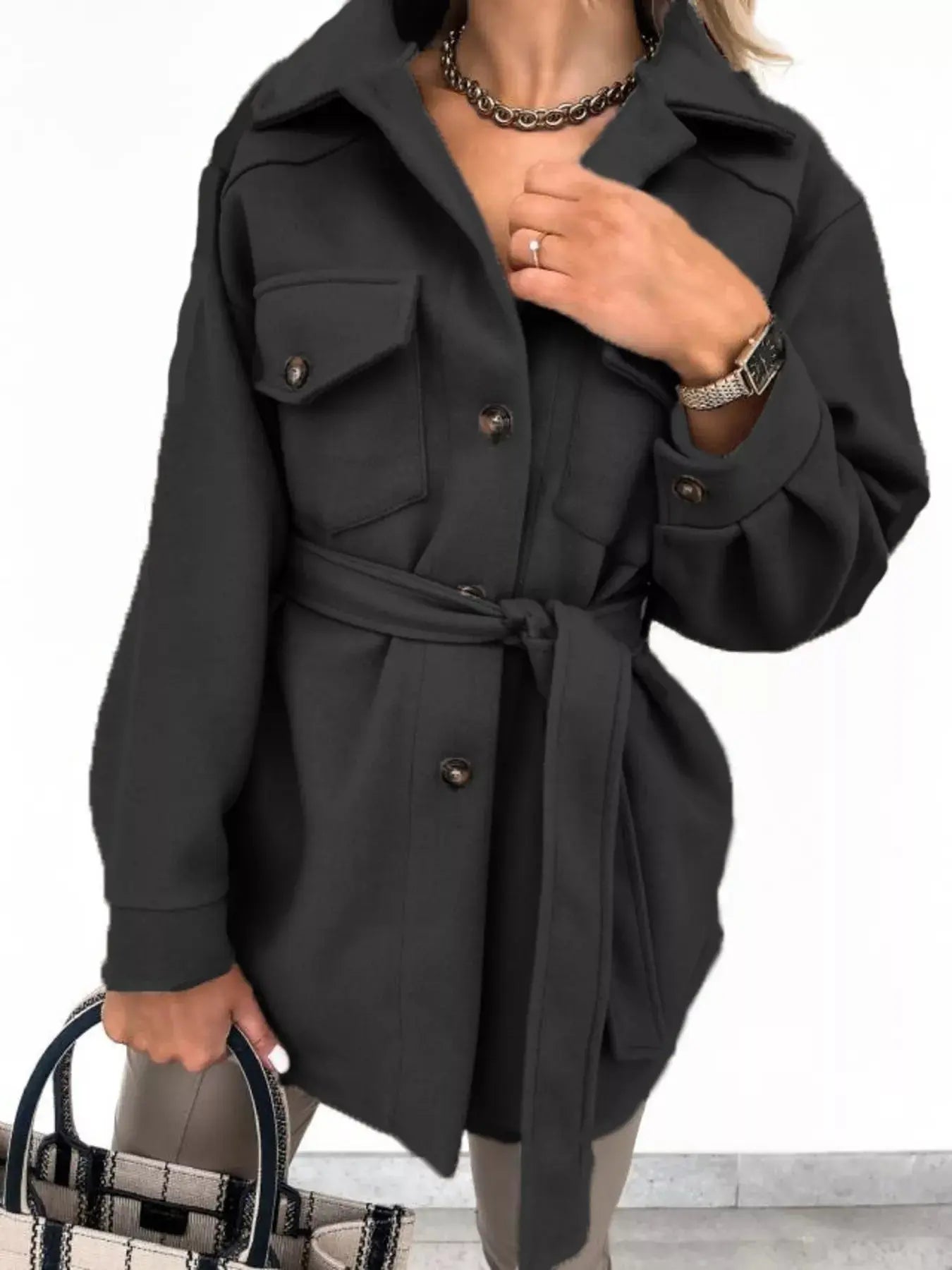 Button-Down Tie Waist Coat Simply Love