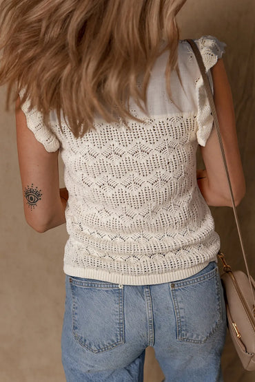 Embroidered Patchwork Hollow Out Knitted Ruffle Sweater Vest