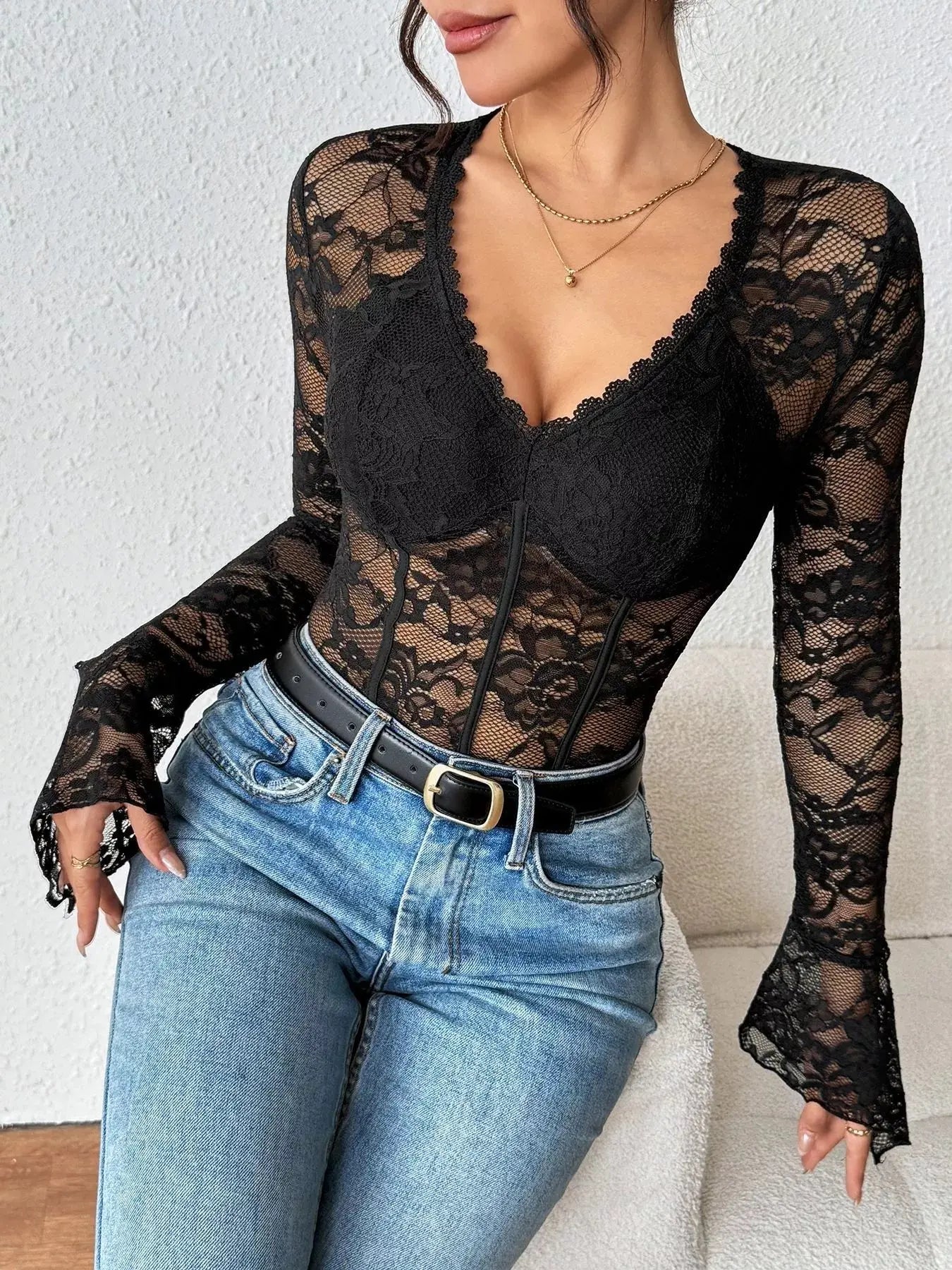 Lace Long Sleeve Bodysuit Simply Love