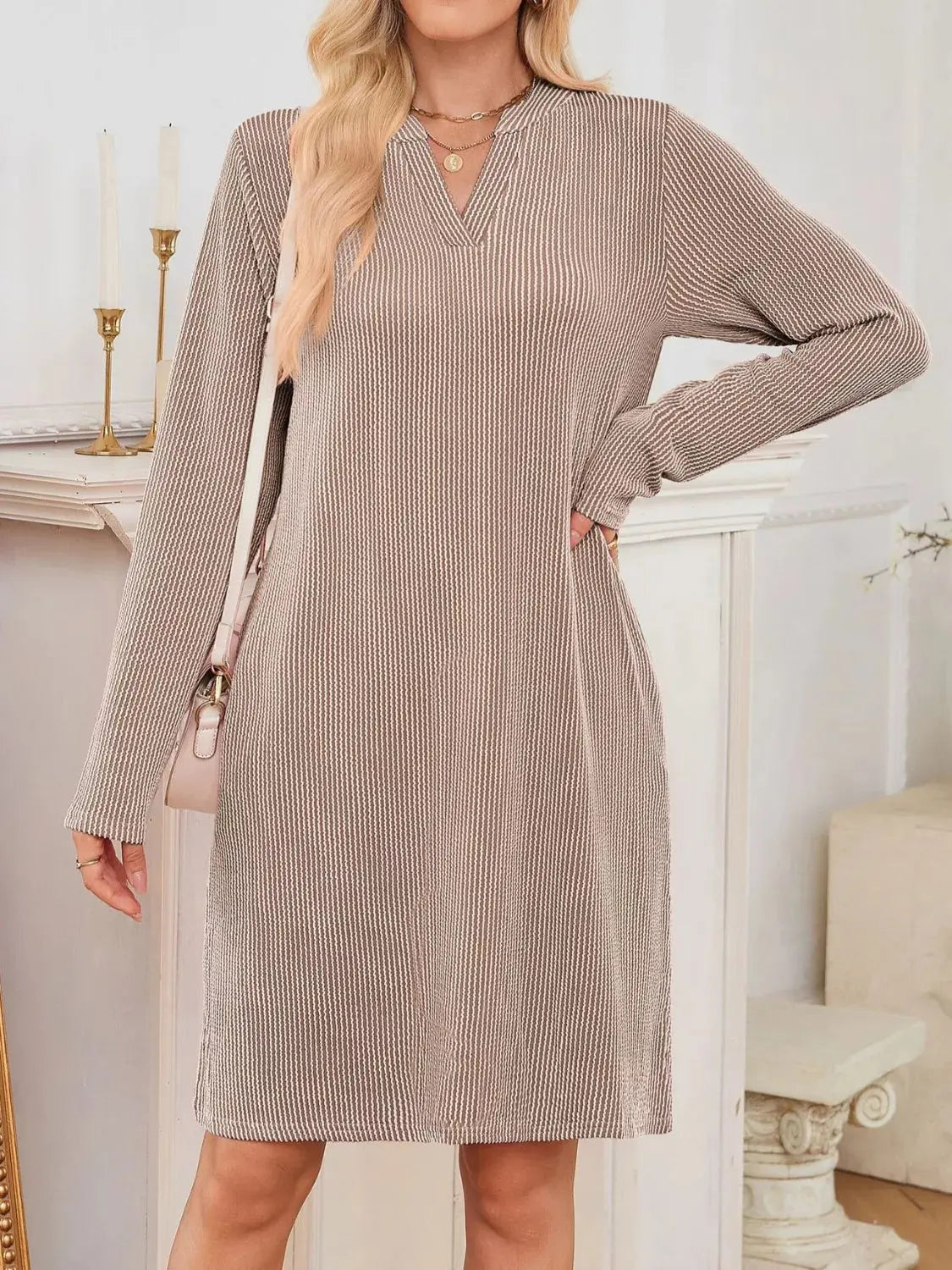 Casual Ribbed Knit Long Sleeve Dress Simply Love