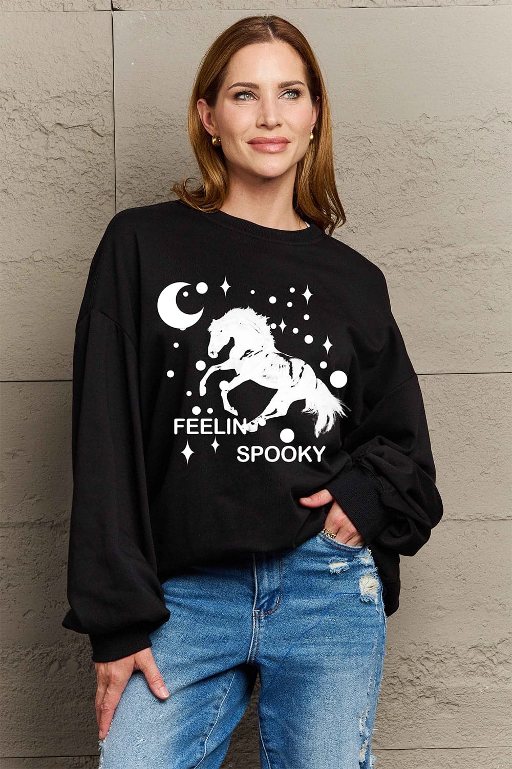 Cozy graphic drop shoulder sweatshirt for all sizes