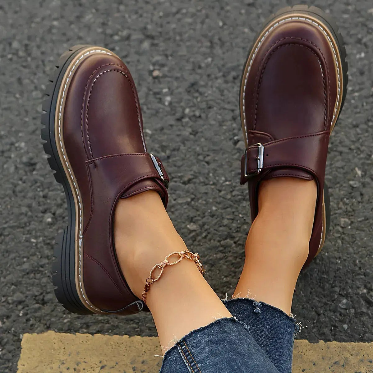 Buckle Accent Chunky Platform Loafers Simply Love