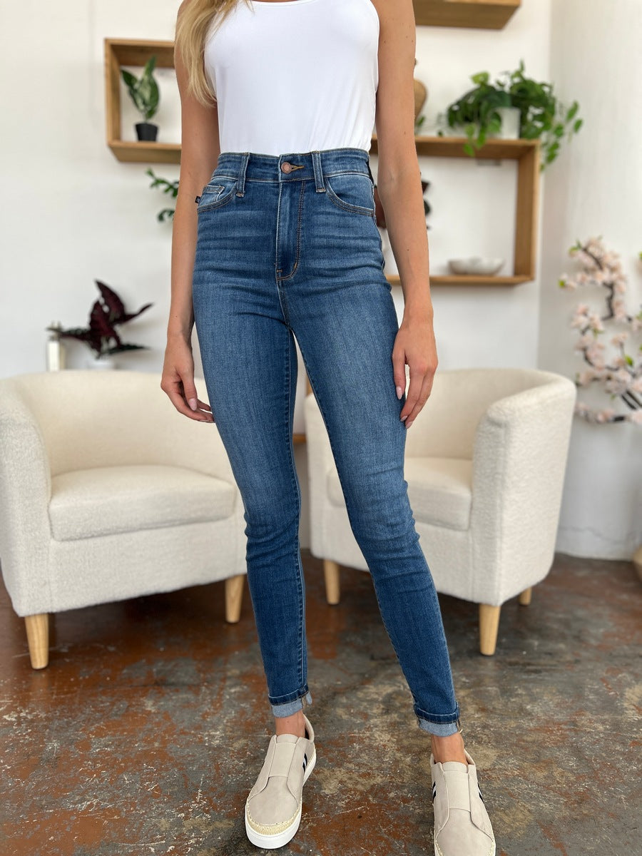 Judy Blue Full Size Cuffed Hem Low Waist Skinny Jeans Coco’s Tee Boutique