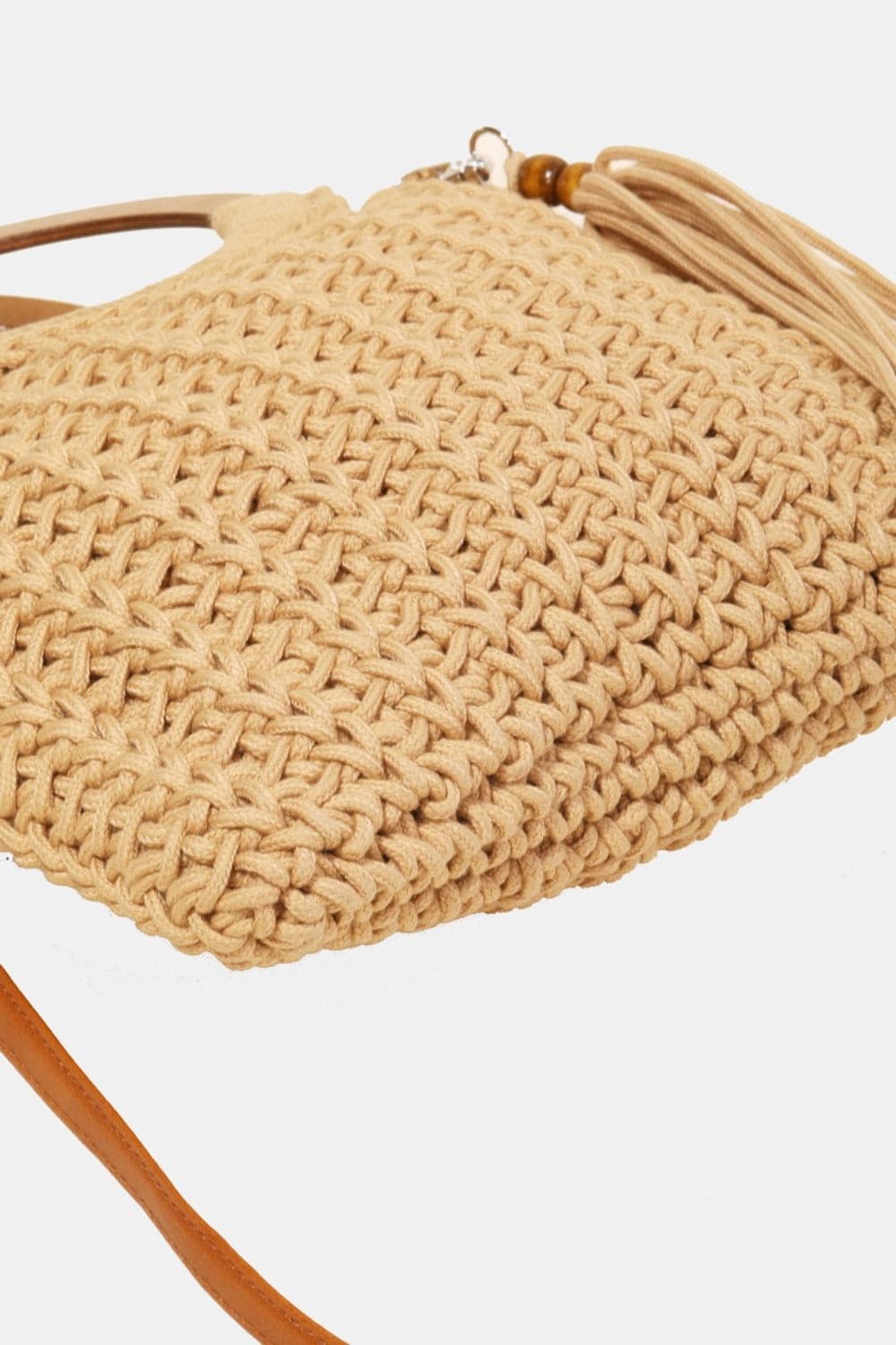 Fame Crochet Knit Convertible Tote Bag with Tassel.