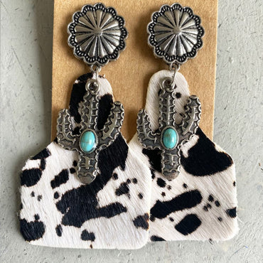 Turquoise-inspired alloy cactus earrings for a western flair