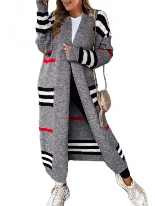 Striped Longline Open Front Cardigan Simply Love