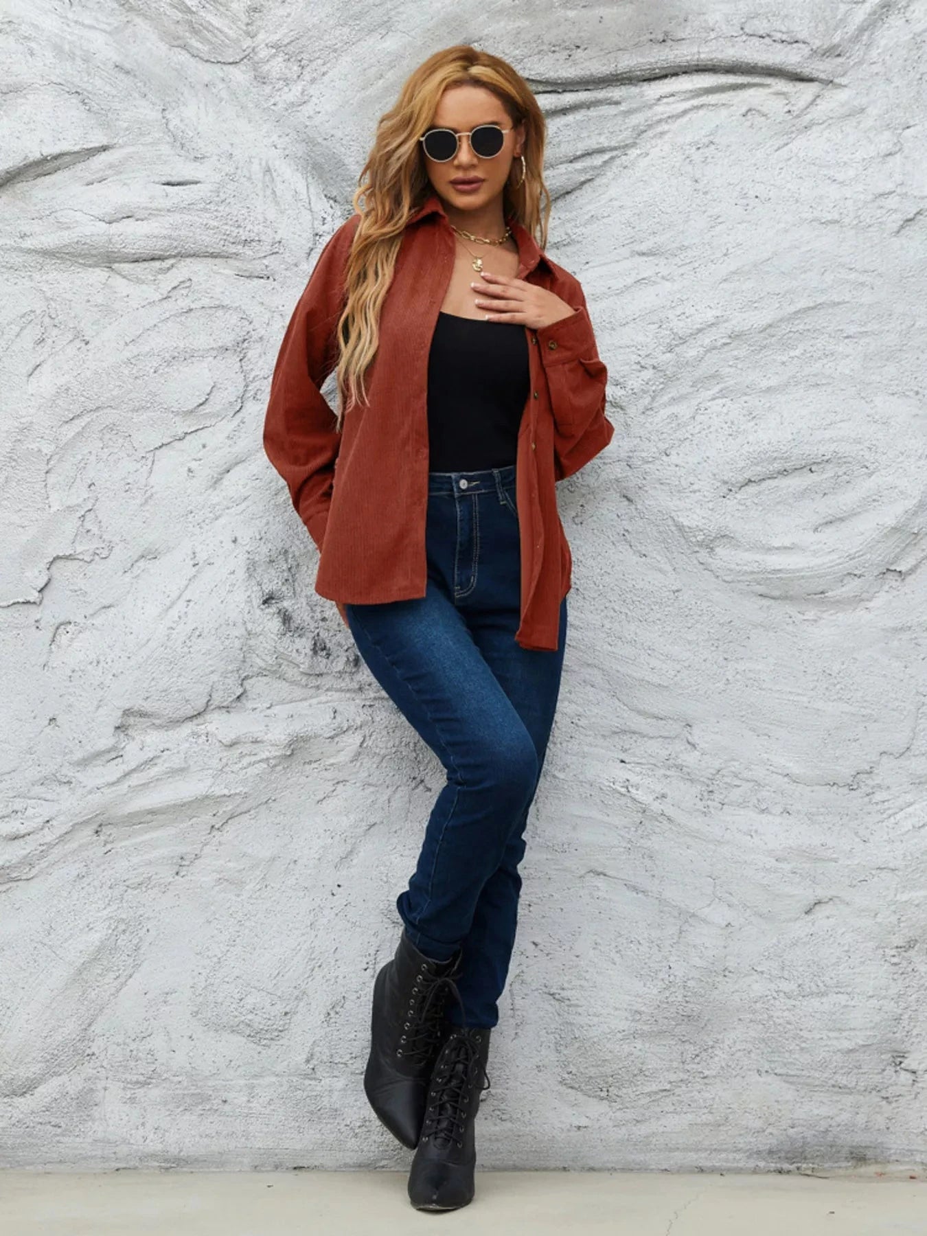 Corduroy Button Up Shirt With Pockets For All Seasons Simply Love